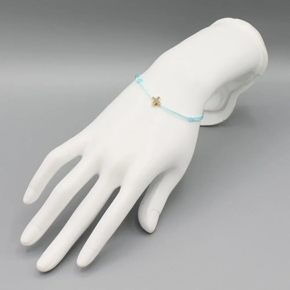 Jewelry cross blue string bracelet adjustable fashion delicate brand new